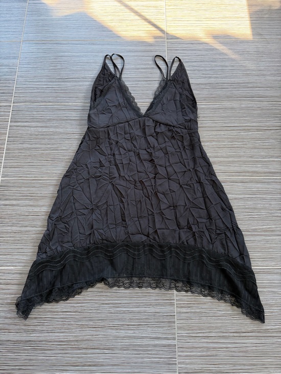 Zara Dresses & Skirts - Zara Black Lace-Trim Crinkle Asymmetrical Dress NWOT